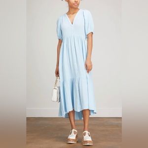 Xirena - Lennox Blue Button Front V-neck Tiered Midi Dress - XL
